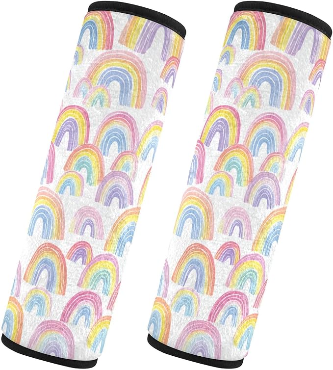 2 Pack Seatbelt Covers Seat Belt Cover Pad for Adults Boys Girls Car Seat Strap Covers Pads Cushion Universal Shoulder Strap Pad Protector for Backpack Camera Bag 10x7.7Inch Gradient Cute Rainbows