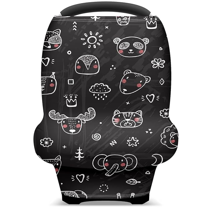 Baby Car Seat Stroller Covers Panda Fox Bear Nursing Cover Breastfeeding Scarf Soft Breathable Stretchy Coverage Carseat Canopy Cover for Boys and Girls Soft Breathable Multi Use