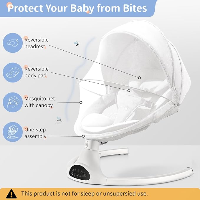LAREX Baby Swing Infant Swing Electric Toddler Baby Rocker Portable for Newborn Boy Girl, 5 Sway Speeds with Remote Control, 10 Preset Melodies and Bluetooth, 0-6 Months Max 20 Lbs (White)