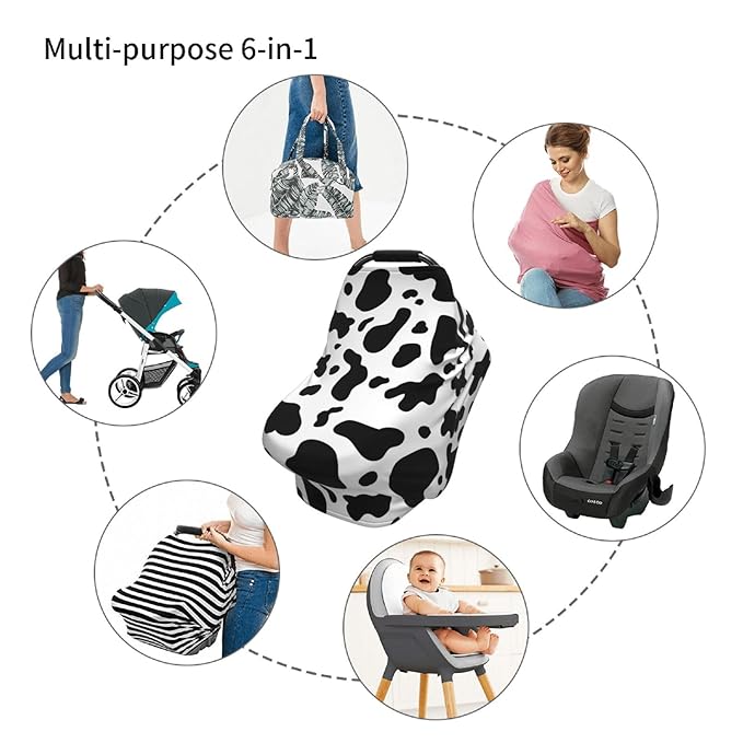Cow Print Baby Stuff Car Seat Covers Baby Multi-Use Car Seat Canopy Carrier Cover, Breathable Breastfeeding Cover Boys & Girls