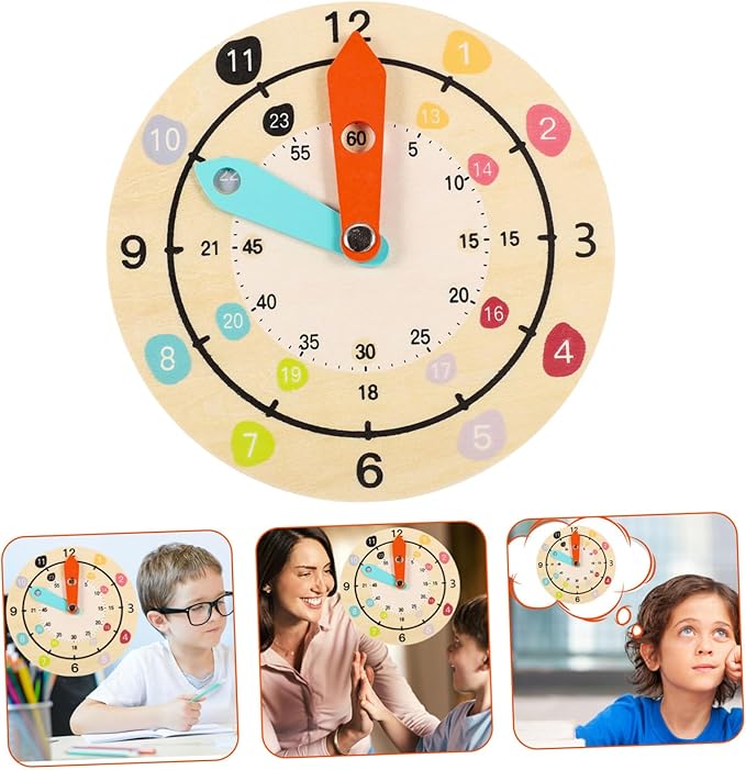 Multifunctional Wooden Clock for Learning and Color Recognition Educational Preschool Teaching Clock Cartoon Style for Intellectual Development and Rule Understanding