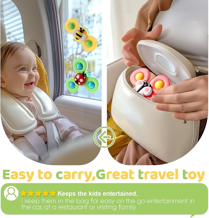ALASOU 6 PCS Suction Cup Rotating Toys(3 Farm+3 Unicorn) for Infant and Toddlers