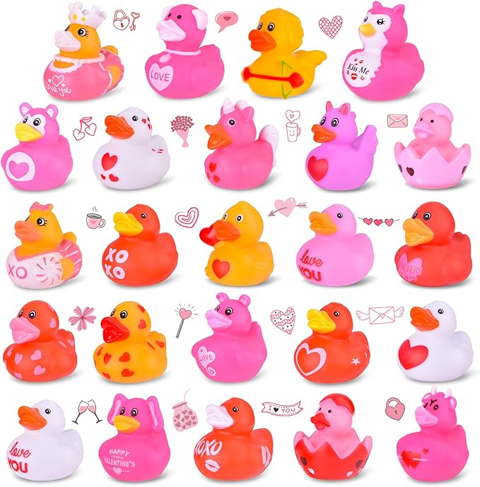 Valentine's Day Rubber Ducks Heart,Baby Showers Bath Pool Toys, Assorted Duckies in Bulk for Kids Party Favors Supplies Decoration Classroom Gift Exchange