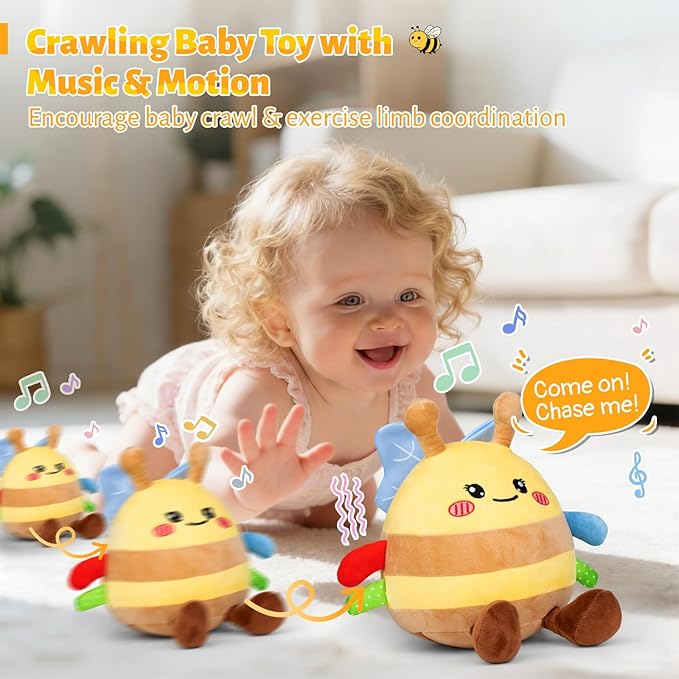 Baby Toys 6-12 18 Months, Musical Crawling Baby Plush Toys for 3-18, Singing Recording Repeats What You Say, Tummy Time Infants Toys for Toddler 1 2 3 Year Old Boy Girl Birthday Gift Easter
