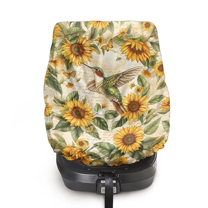 Hummingbird Car Seat Cover, Sunflower Car Seat Sun Shade Cover, Wear-Resistant Carseat Cover to Keep The Car Seat Cool, Easy to Install