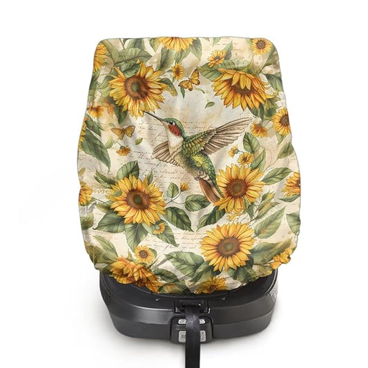 Hummingbird Car Seat Cover, Sunflower Car Seat Sun Shade Cover, Wear-Resistant Carseat Cover to Keep The Car Seat Cool, Easy to Install