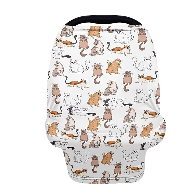 Cute Cat Multi-Use Car Seat Canopy Cover Dust Cover Reusable Soft Infant Stroller Cover Lightweight Breastfeeding Shawl Wind-Protected Stroller Canopy Covers