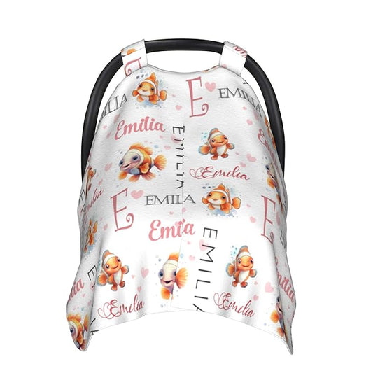 Custom Baby Car Seat Canopy Personalized Car Seat Covers with Name for Baby Boys Girls Customized Clownfish Nursing Breastfeeding Cover Infant Carseat Canopies Newborn Minky Baby Blanket
