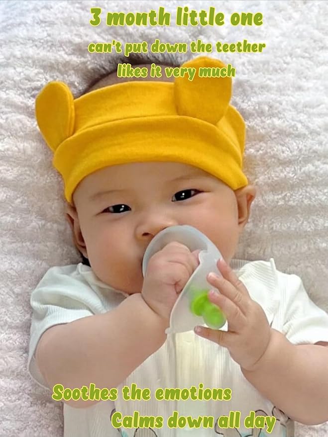 Baby Teething Toy for 0-6 Months – One-Piece Liquid Silicone Teether, Easy-Grip Dinosaur for Soothing Gums, No Glue No Gaps, Lint-Resistant, Dishwasher Safe with Travel Case(Olive White)