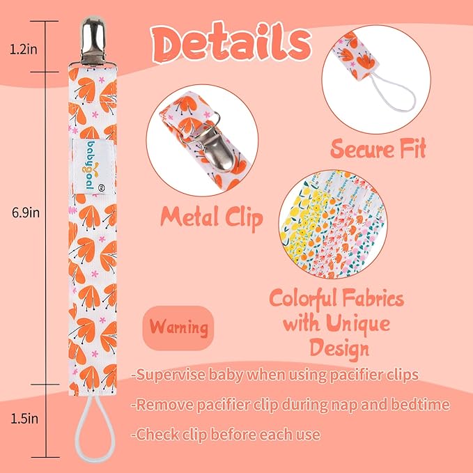 babygoal Girl Fruit Pacifier Clips, 6 Pack Pacifier Holder Clip for Baby Boys and Girls Fits Most Pacifiers