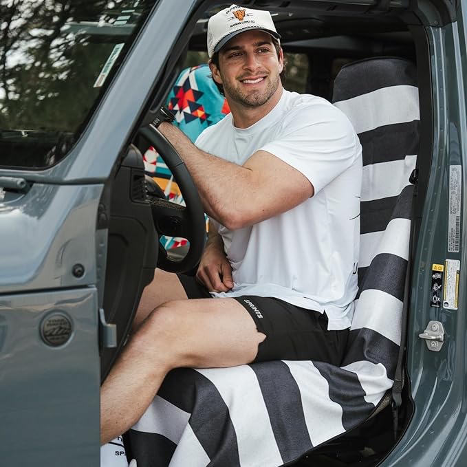 Sprints Athletic Running Towel, Full-Sized, Car Seat Cover - Performance Microfiber (Midnight Boardwalk Stripe)