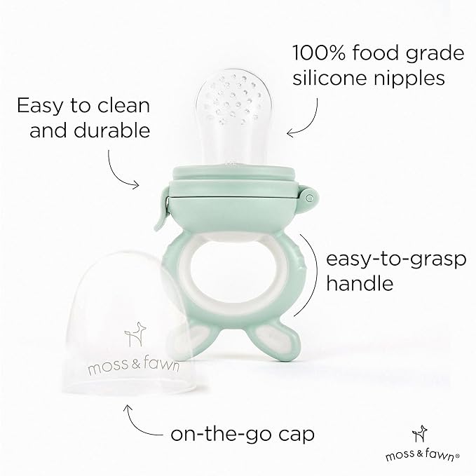 Moss and Fawn Forage Feeder - Baby Fruit Feeder, Frozen Breast Milk Popsicle Teether & Pacifier - BPA, PVC & Phthalate-Free - Fern