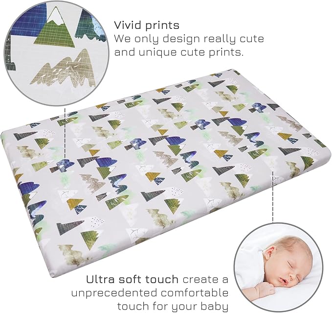 Mini Crib Sheets Mountain Pack N Play Sheets Soft Breathable Portable Playard Cover for Baby Boy