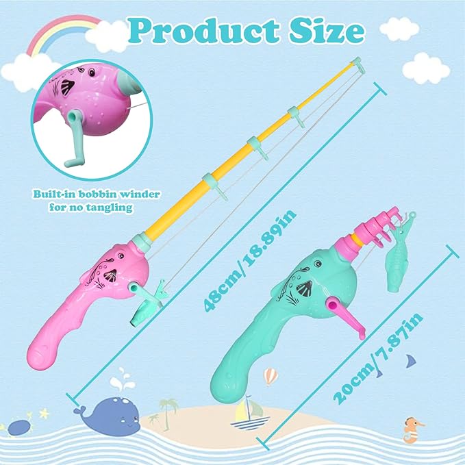 Magnetic Fishing Toy Pole 6 Pack for Replacement | No Fishes are Included,Bathtime Carnival Toddler Education Fake Fishing Pole,Fishing Pole Pool Toy (3 Green + 3 Pink)