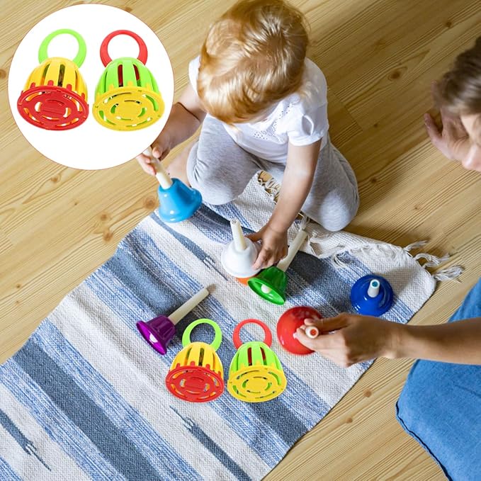 Handheld Jingle Ring Sleigh Bells: 2Pcs Cartoon Handbell Party Rattle Kids Bell Rattle Luminous Handbell Musical Instrument