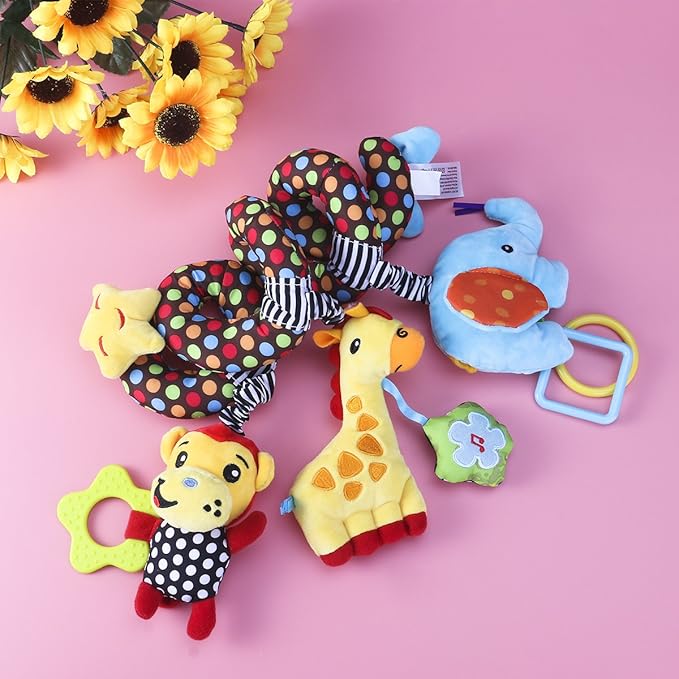 TOYMYTOY Car Seat Stroller Toy: Kid Plush Monkey Elephant Crib Hanging Rattles, Baby Spiral Carseat Bed Stroller Sensory Toy Newborn Essentials