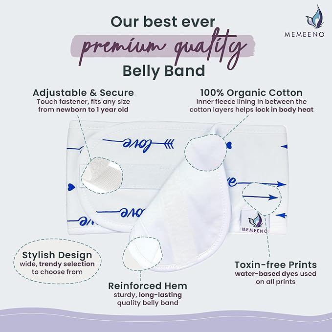 MEMEENO Belly Band for Baby Gas and Colic Relief - Heating Pad for Colic, Heated Tummy Wrap for Newborn infants, Love Him