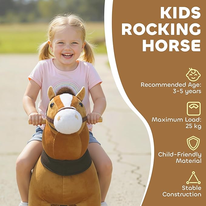 Qaba Ride on Horse for Kids 3-5 Years, 29.5 Inch Height Plush Riding Pony, Walking Horse Animal with Rolling Wheels for Active Play, No Batteries Required, Brown