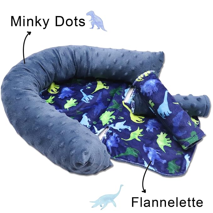 Baby Carseat Headrest and Strap Covers, Dinosaur Minky Infant Strollers Head Support & Seat Belt Cover, Toddler Strollers Headrest and Neck Cover, Car Accessories for Newborn Boys Girls
