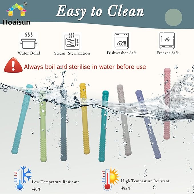 Hoaisun Teething Toys 3-6 Months 8 Pack, Silicone Teethers for Babies Nursing, Teething Tubes Sticks for Babies 6-12 12-18 Months, Autism Sensory Toys for Kids Chewing, Biting
