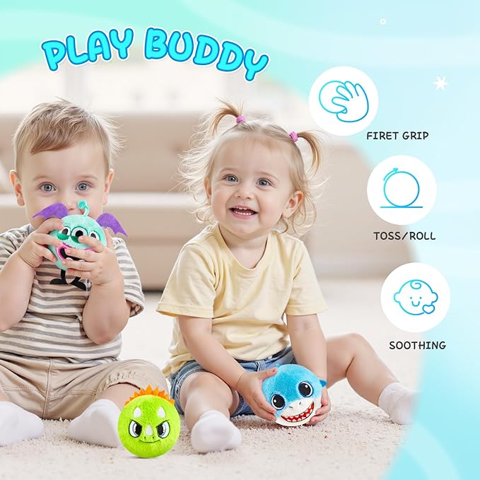 ZOOJOY 6 Pcs Plush Bouncy Balls for Kids, 3-Inch Soft Sensory Toys with Unicorn, Easter Bunny, Monster, Dinosaur & Shark, High Bounce Foam Easter Basket Stuffers Balls Gift for Boys & Girls 6 M+
