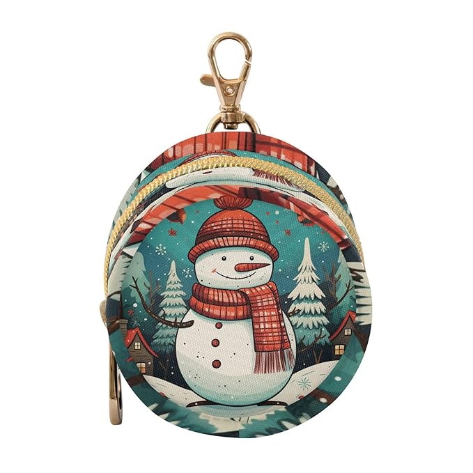 Pacifier Holder with Clip Pacifier Case for Diaper Bag Round Baby Pacifier Pouch Box Bag Portable Christmas Snowman Blue