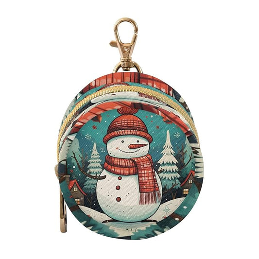 Pacifier Holder with Clip Pacifier Case for Diaper Bag Round Baby Pacifier Pouch Box Bag Portable Christmas Snowman Blue