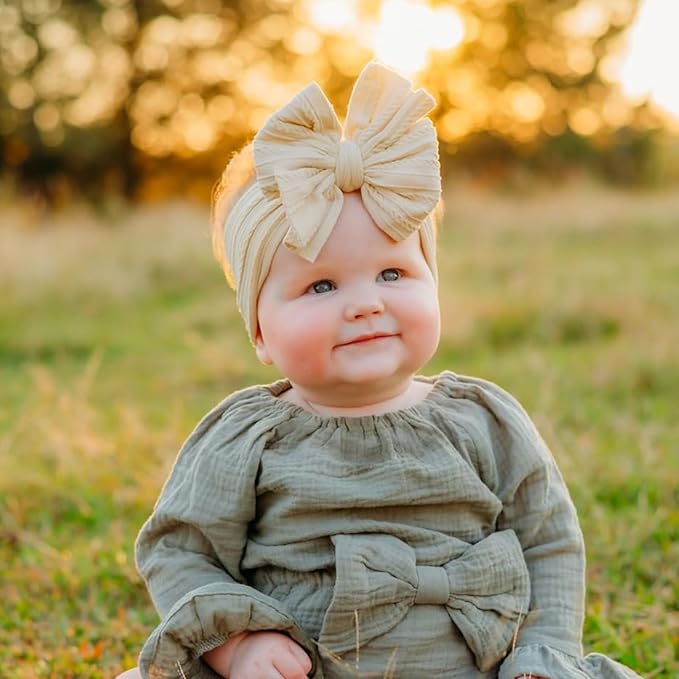 3 Pcs Baby Bows Headbands Soft Nylon Hairbands Super Elastic Headband Hair Accessories For Baby Girls Infant Toddler Essentials (Black Beige White, Mid)