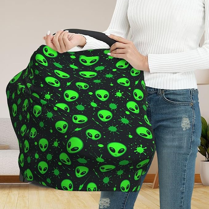 Green Alien Head Baby Car Seat Covers Carseat Canopy Soft Infant Stroller Cover Nursing Breastfeeding Covers for Girls Boys Newborn
