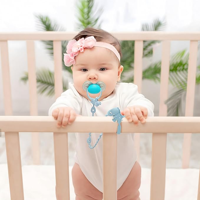 PandaEar Baby Toy Straps - 5 Pack Dinosaur Silicone Pacifier Teether Harness Straps - Adjustable Baby Toy Holder for Bottles, Strollers, High Chairs, Cribs