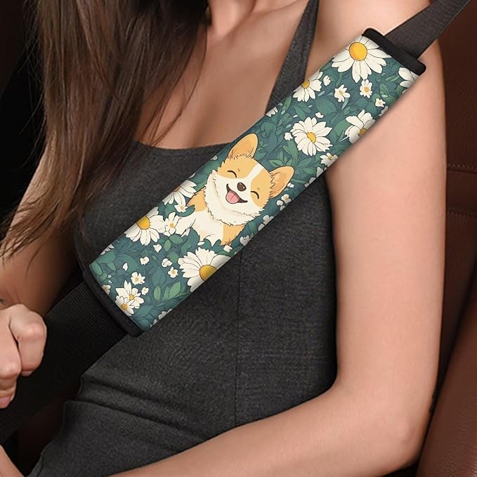 Universal Car Seat Belt Cover Pad,Super Soft Comfortable Shoulder Seatbelt Pads Cushions,Pack of 2 Corgi Print