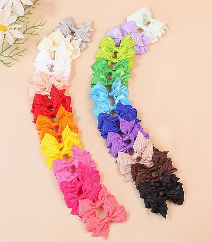ALinmo Baby Hair Clips 60PCS - 2" Fully Lined Tiny Hair Bows Alligator Clips for Infants and Toddlers in Pairs
