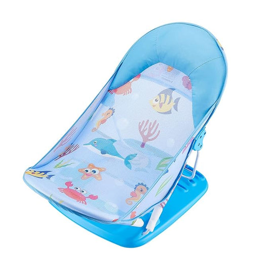 Foldable Baby Bather With 3 Adjustable Reclining Positions for Use in Sink or Bathtub - Newborn Infant Support 0-12 Months (Blue-01)