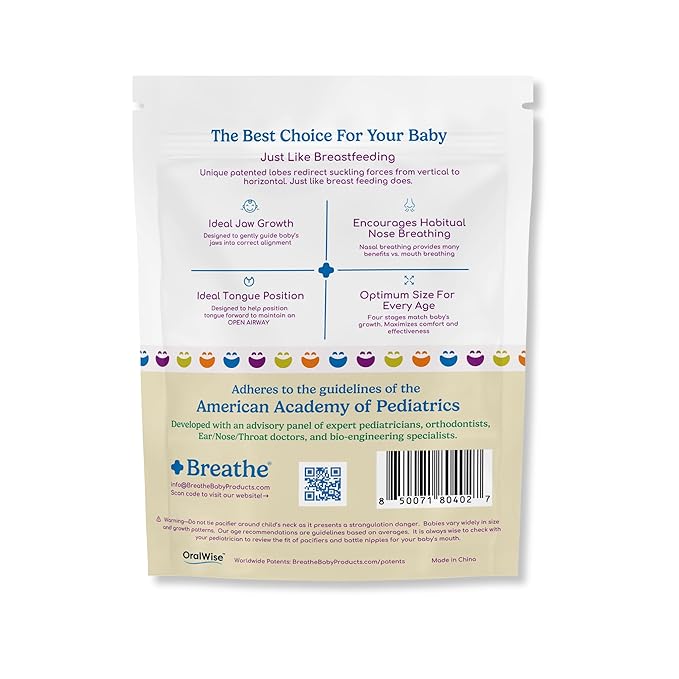 Breathe Orthodontic Baby Pacifier – Natural Oral & Facial Development – BPA-Free, Latex-Free, Pediatrician Developed – 100% Silicone 2 Pack (7-12 Months)
