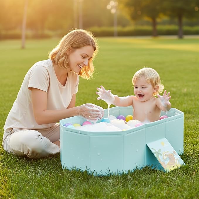 Baby Bathtub for Newborn to Toddlers, Foldable Infants Babies Bath Tub with Non-Slip Base and Drain Plug, Portable Bathtub for Home Outdoor (Light Green, 75-45-25CM)