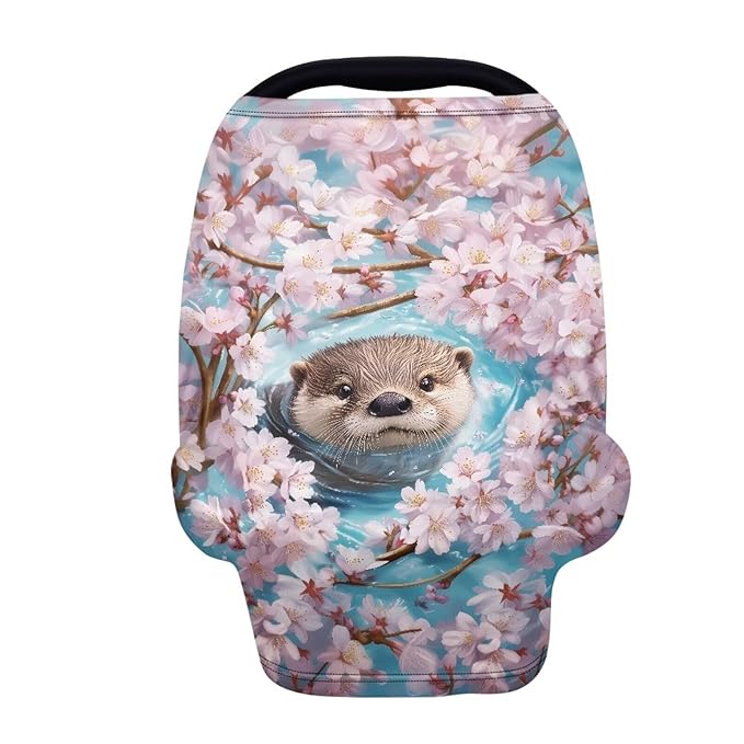 GIFTPUZZ Otter Stretchy Car Seat Cover for Babies, Elastic Nursing Cover Breastfeeding Cover, Soft Breathable Infant Carseat Canopy, Shopping Cart/High Chair/Stroller Covers