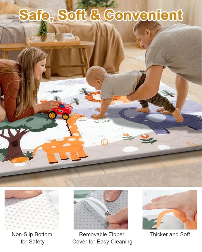 TINYHARBO Premium Foam Baby Play Mat 50" x 50" – Removable & Machine Washable Cover, Extra Thick Padding Playpen Mat, Non-Slip Crawling Mat, Easy to Clean for Infants, Toddlers & Babies