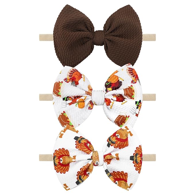 Thanksgiving Turkey Bows for Baby Girls Newborn Baby Bows Thanksgiving Headband Soft Hair Accessories Gift for Newborns Infants Toddlers Kids