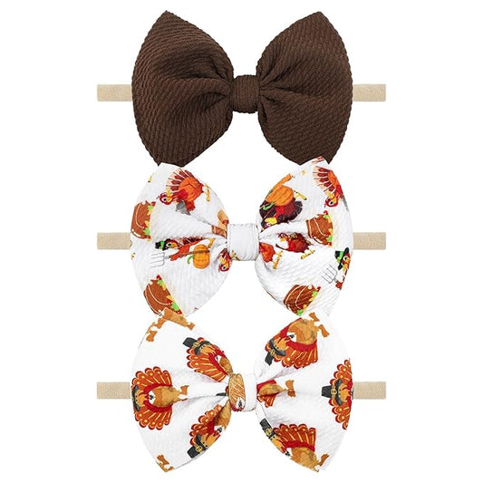 Thanksgiving Turkey Bows for Baby Girls Newborn Baby Bows Thanksgiving Headband Soft Hair Accessories Gift for Newborns Infants Toddlers Kids
