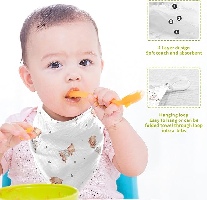 vvfelixl Baby Washcloths Cotton Cute Sleeping Teddy Bears Baby Muslin Washcloths Soft Baby Face Towel for Newborn Infants Baby Wipes, 11.8 X 11.8 inch, one sizex5