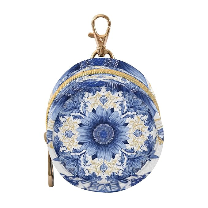 Pacifier Holder with Clip Pacifier Case for Diaper Bag Round Baby Pacifier Pouch Box Bag Portable Sunflowers Blue and White