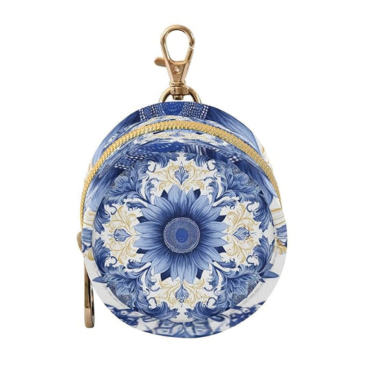 Pacifier Holder with Clip Pacifier Case for Diaper Bag Round Baby Pacifier Pouch Box Bag Portable Sunflowers Blue and White