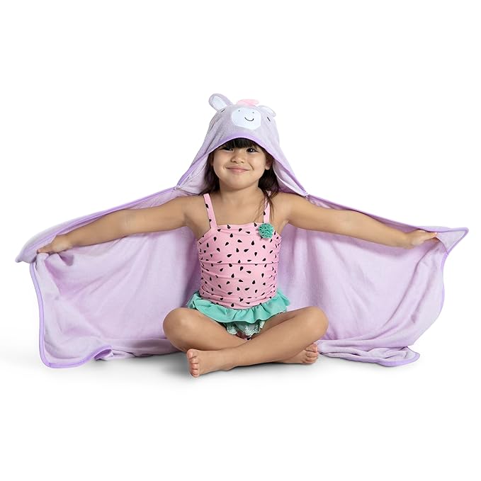 Delta Children Personalized Kids Hooded Bath Towel with Pockets - Super Soft and Absorbent- Great Gift for Boys and Girls, Light Purple Unicorn