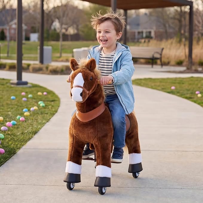 PonyCycle Ride on Horse Pony Kids Ride on Toys Classic Model U (with Brake/ 36" Height/Size 4 for Age 4-7) Riding Horse Walking Horse Toy Plush Brown Ux424