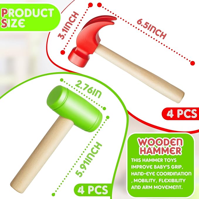 Deekin Toy Hammer Simulation Small Wooden Plastic Maintenance Tools Hammers Educational Toys Party Gift for Teens Girls Boys School Birthday Games Party Supplies(16 Pcs,2 Style Toy Hammer)