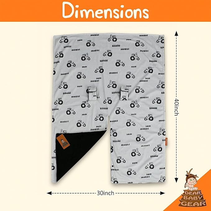 Dear Baby Gear Car Seat Cover for Boys & Girls - Baby Carseat Canopy w/Snap Opening - Infant Seat Cover - Nursing Covers - Newborn Carrier Canopy - 40x30" (Black and Gray Farm Tractors & Fence)