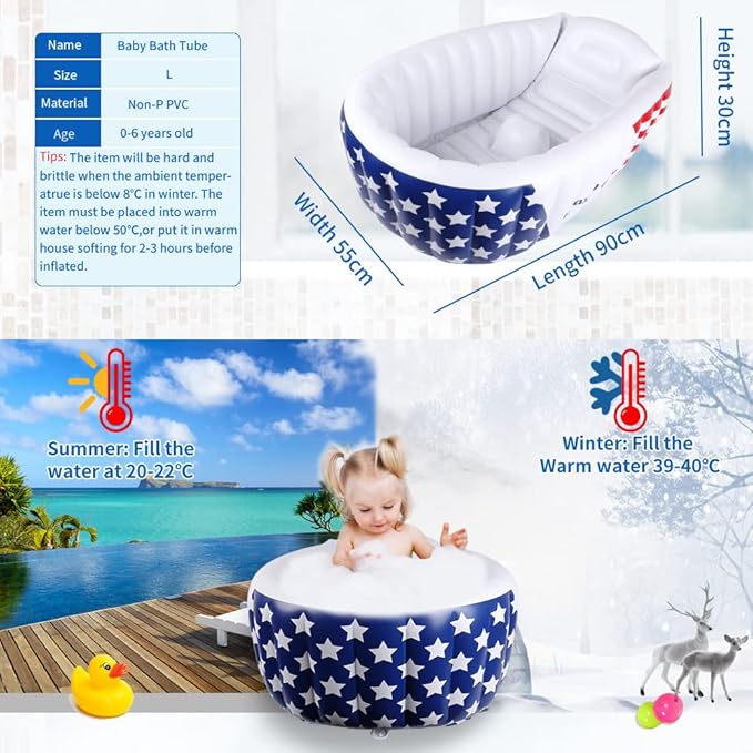 | Inflatable Baby Bathtub,Newborn Bathtub Seat for Infant,Non-Slip Baby Pool for Sitting up,Foldable Toddler Tub Shower,Portable Travel Bath for Kids 0-6 Year (White, Animal Print)