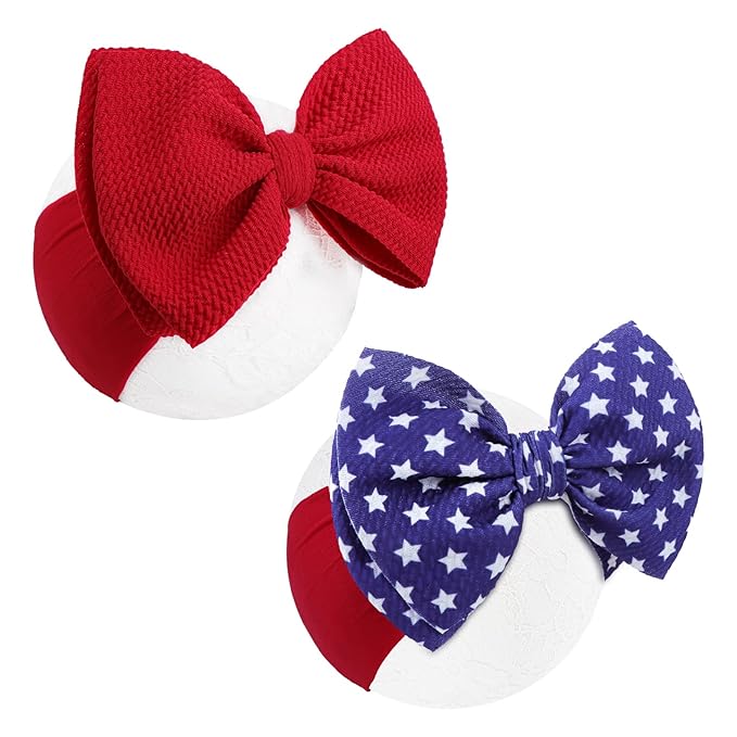 Patriotic 4th of July Hair Accessories for Baby Girls: Toddler Headband with American Flag Bow, White Stars in Red, White, and Blue