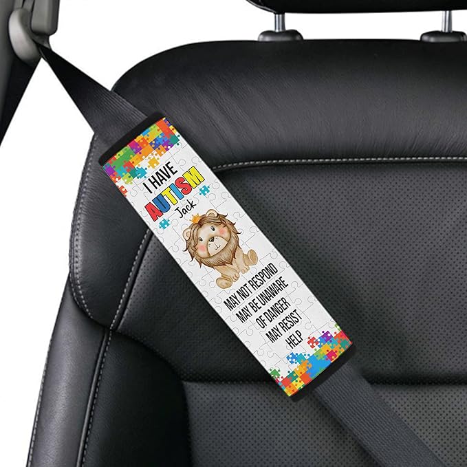I Have Autism Dinosaur Personalized Name Autism Awareness Seat Belt Covers Special Need Autistic Car Seat Belt Covers for Kid Children Medical Alert 17