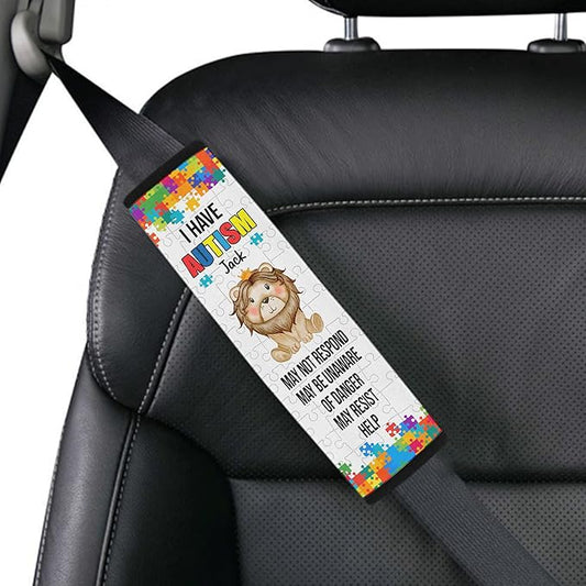 I Have Autism Dinosaur Personalized Name Autism Awareness Seat Belt Covers Special Need Autistic Car Seat Belt Covers for Kid Children Medical Alert 17